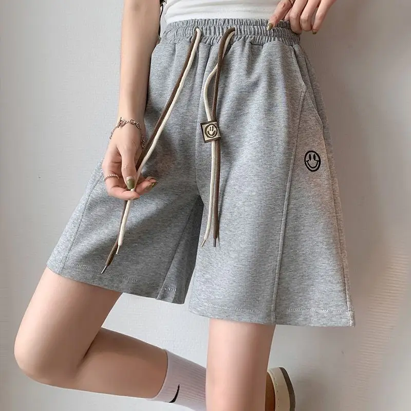 

Comfortable Casual Shorts Summer Loose Elastic Waist Ladies Solid Color Straight Women's Clothing Simplicity Wide Leg Pants