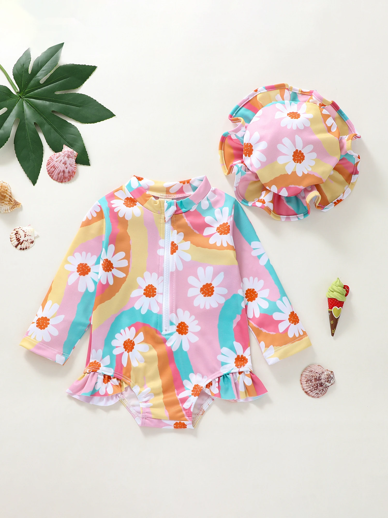 Infant Girl Swimwear, with hat 3