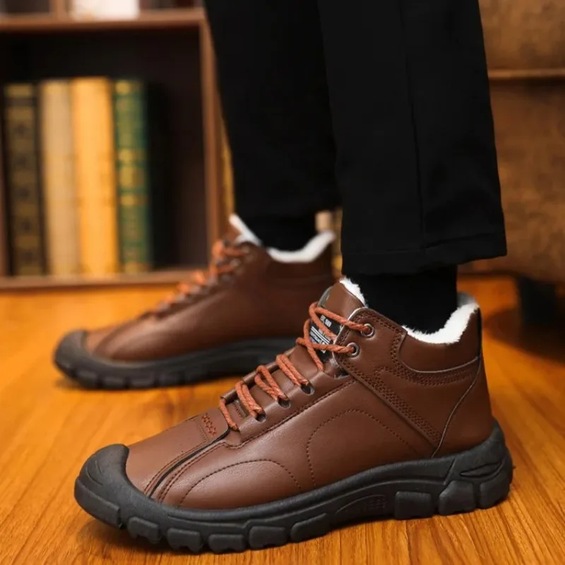 2026New Winter Mens Shoes Thickened Plush Warm Snow Boots Lace Up Platform Boots Fashion High Top Cotton Shoes Botas Para Hombre