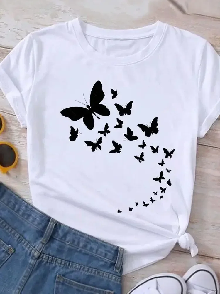 Graphic T Shirt Sunflower Butterfly Cute Summer Casual Clothing Short Sleeve Women Print Fashion Clothes Tee T-shirt Female Top