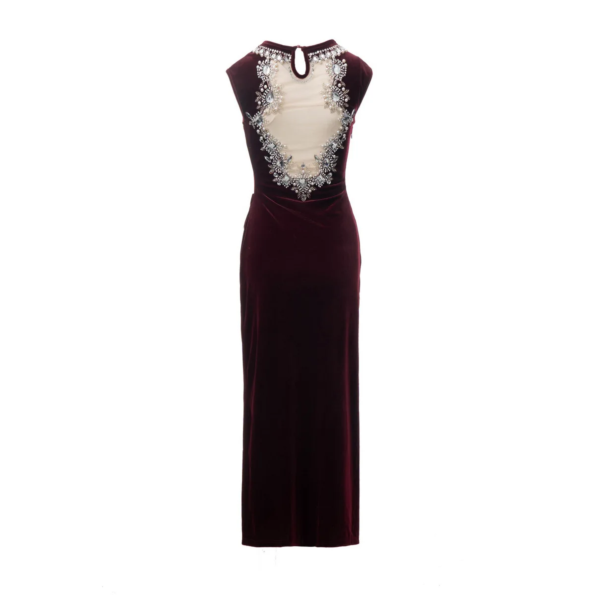 

European and American women's clothes 2024 spring new Round neck Sleeveless heavy back beading Fashion velvet split dress