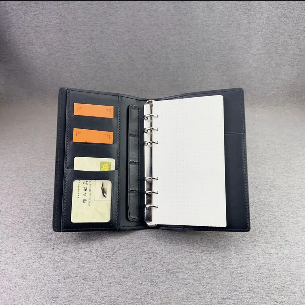 Genuine Crocodile Leather Loose-Leaf Planner Notebook with Card Holder Portable Business Travel Journal Luxury Gift for Friends