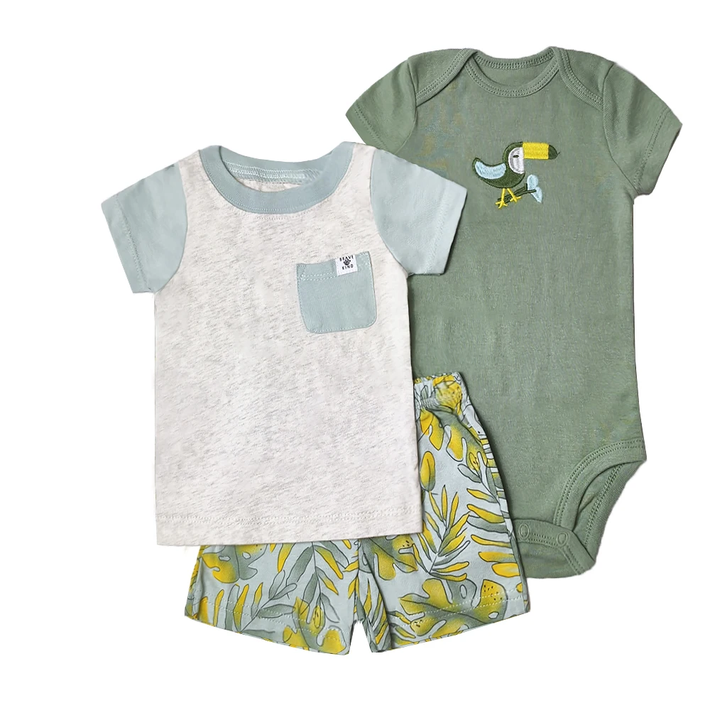 3Pcs Baby Boy Clothes Set 100% Cotton Fashion Infant Outfits T-Shirt Bodysuits Pants Kid Clothing 0-24M Bebies