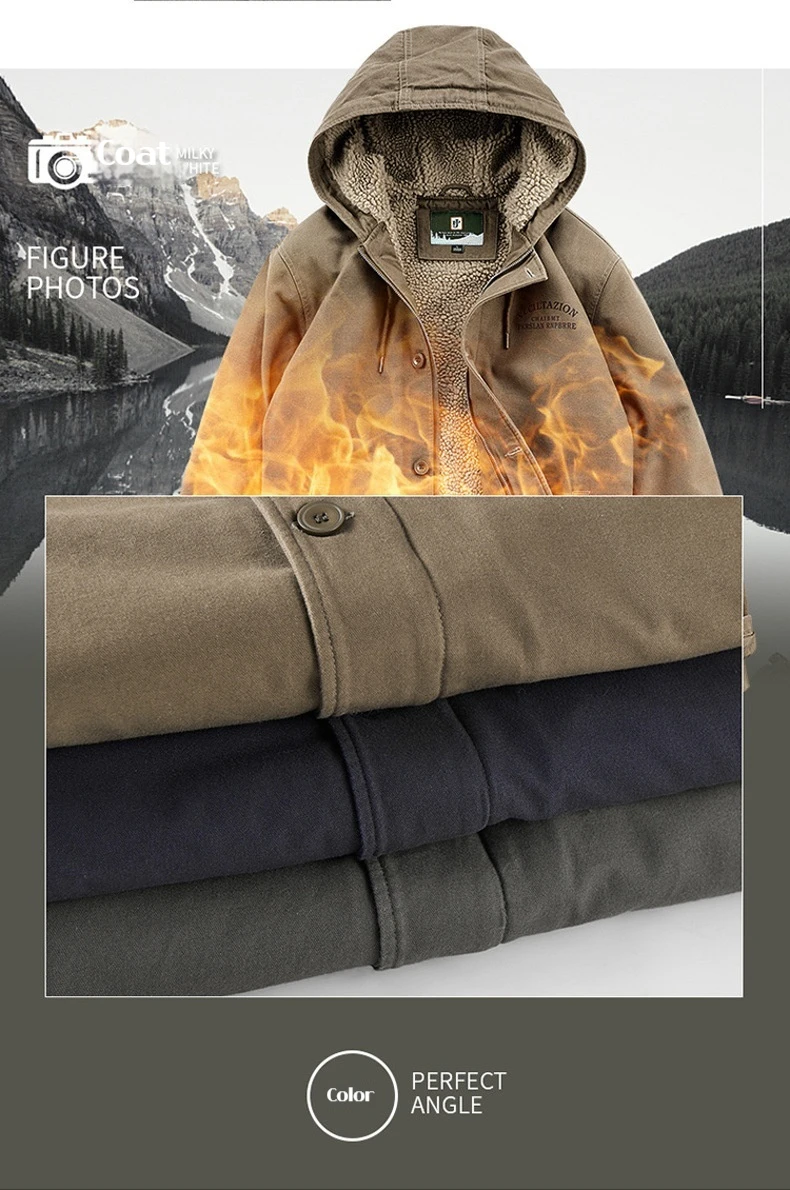Kaltes Wetter im Freien, verdickt, winddicht, warm, für Herren, Baumwolle, gepolstert, mit Kapuze, Streetwear, modisch, lässig, Parka, Wintermantel – Detail 7