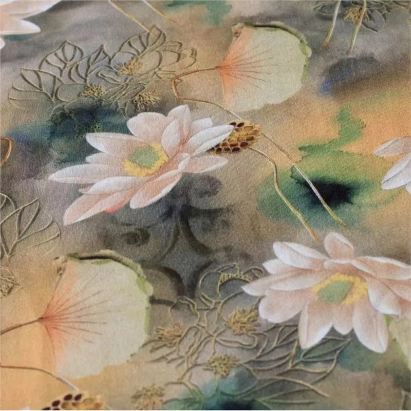 

New Chinese-style leaf and cotton clothing fabric velvet spray-painted digital printed tie-dyed