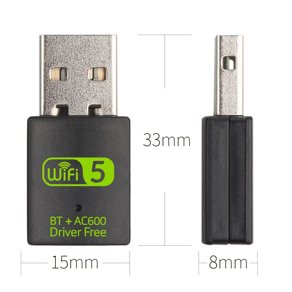 2 في 1 USB صغير واي فاي بلوتوث محول 600Mbps ثنائي النطاق 5G/2.4G واي فاي محول AC600 BT 5.0 محول بطاقة الشبكة اللاسلكية للكمبيوتر