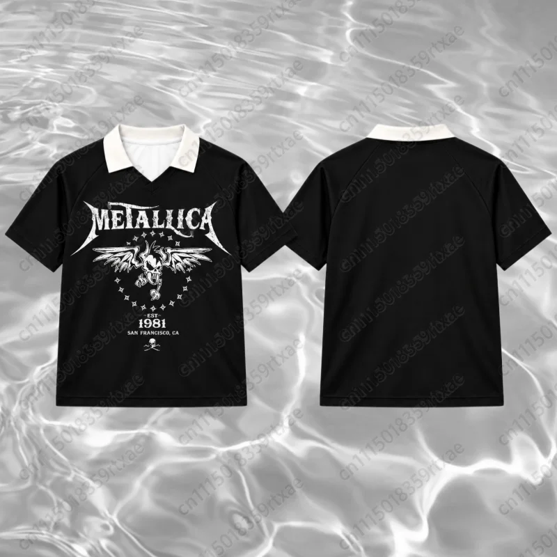 Metallica Original Horror Men's Printed Collar T-shirt EST 1981 Heavy Metal Band Family Street Casual Summer Short Sleeved Shirt