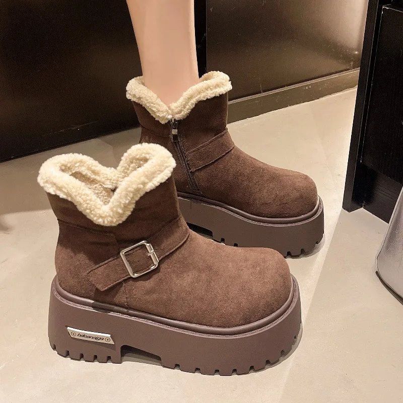 

Height Increasing Thick Soled Women's Shoes, Fashionable Versatile Women's Boken Short Boots, 2025 New Winter Plush Warm Shoes