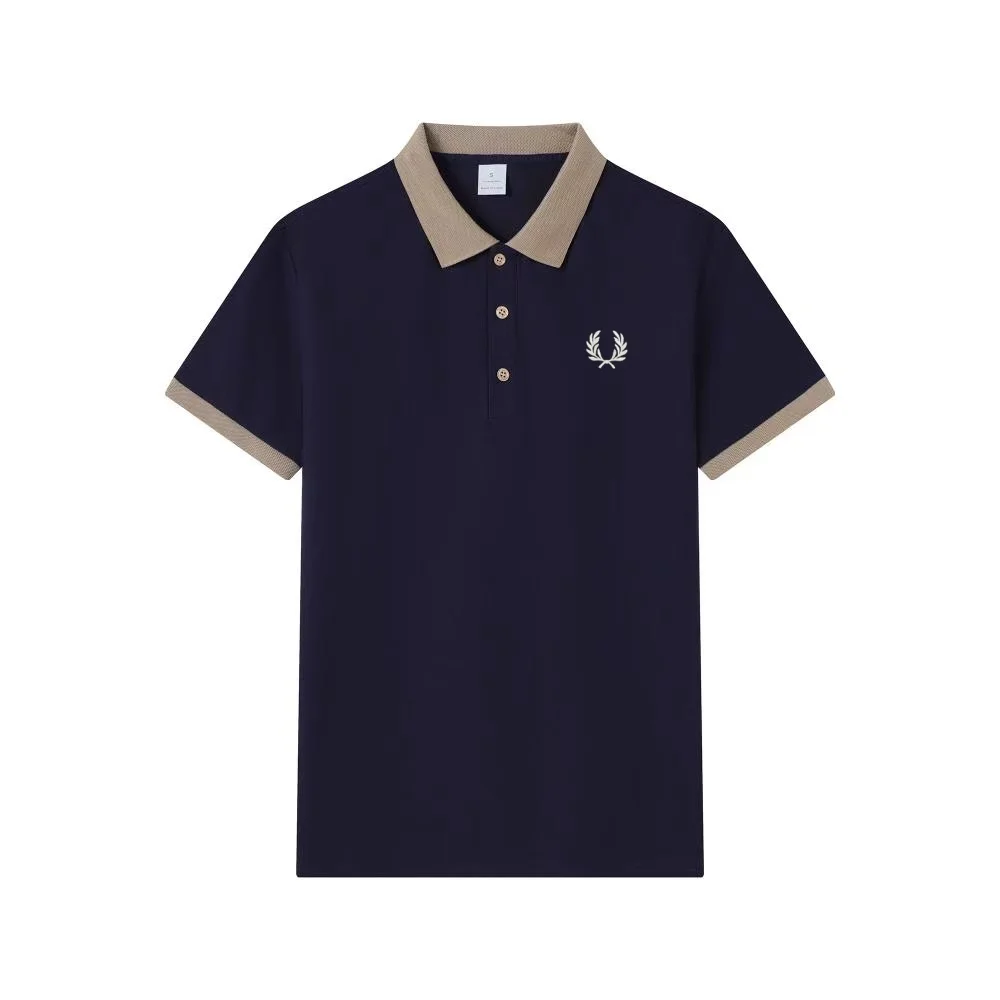 Fred Perry100% Cotton Embroidered POLO Men's FP Three Button Collar Solid Color Short Sleeve Business Casual T-shirt Top