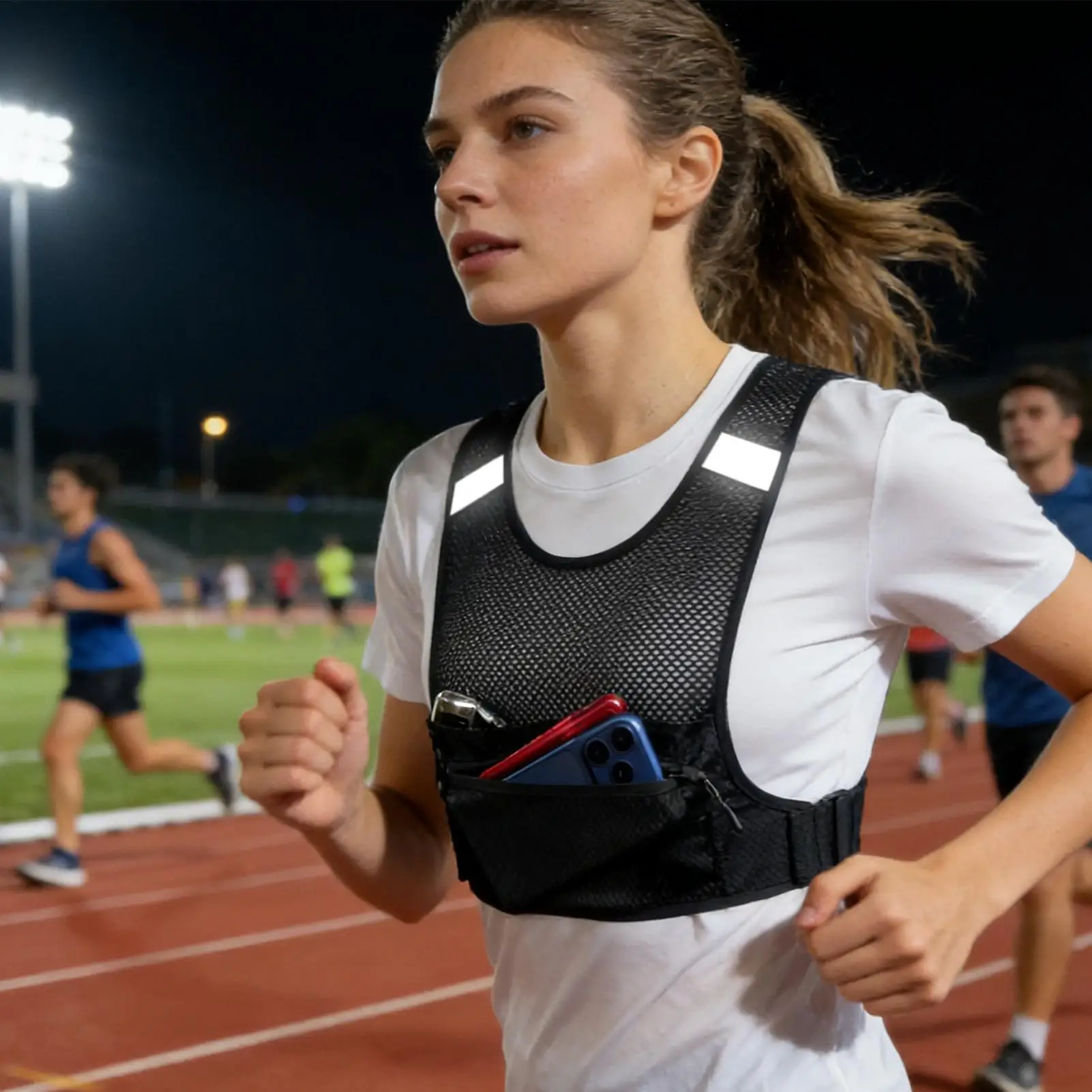 Ultra Light Running Vest with Phone Pocket Holder Breathable Reflective Mesh Vest for Outdoor Fitness Cycling Hiking Trail
