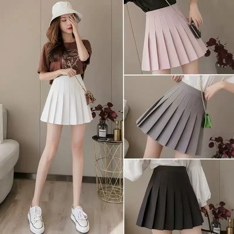 Women Skirts High Waist Pleated Mini Skirt Pink  Satin Skirt Women's Fashion Slim  Casual Tennis  School y2k skirt  plaid skirt