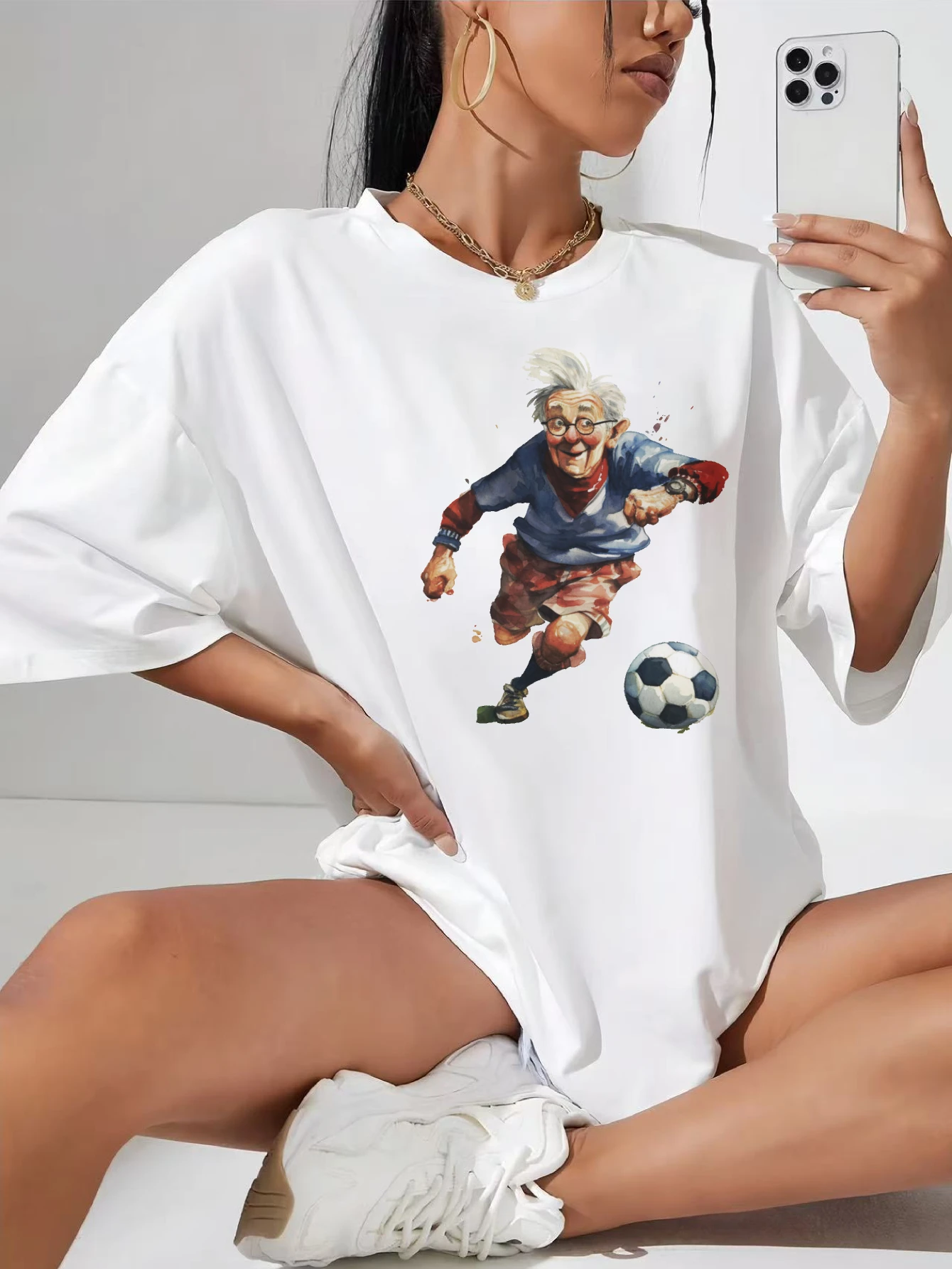 

Crazy-Granny-Footballers White Women's T-Shirt Casual Stylish Perfect for Festivals Relaxed Days