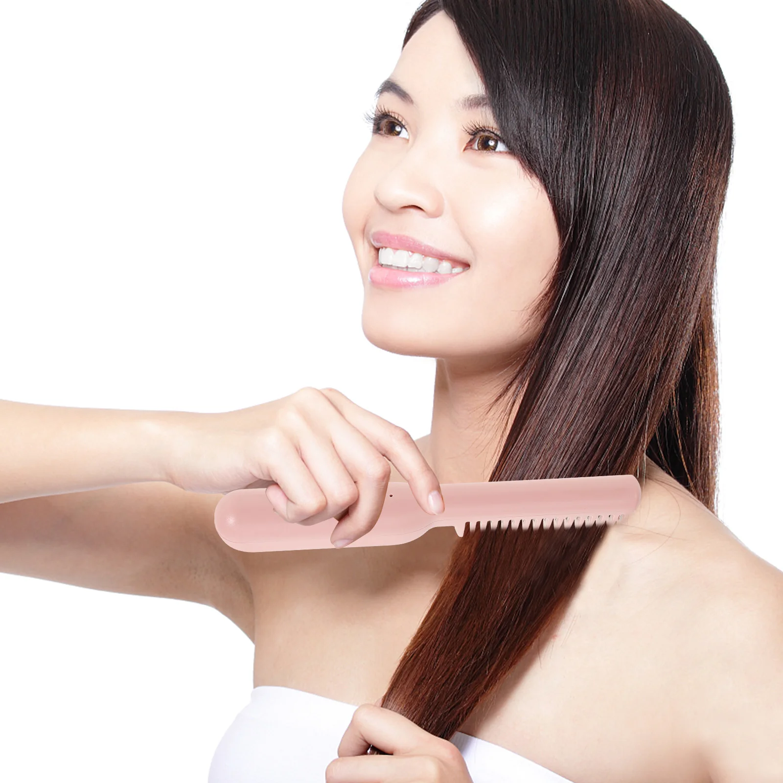 

Electric Heating Comb Portable USB Hair Straightener Pink Small Styling Tool Travel Home Use Efficient Smooth Silky Straight
