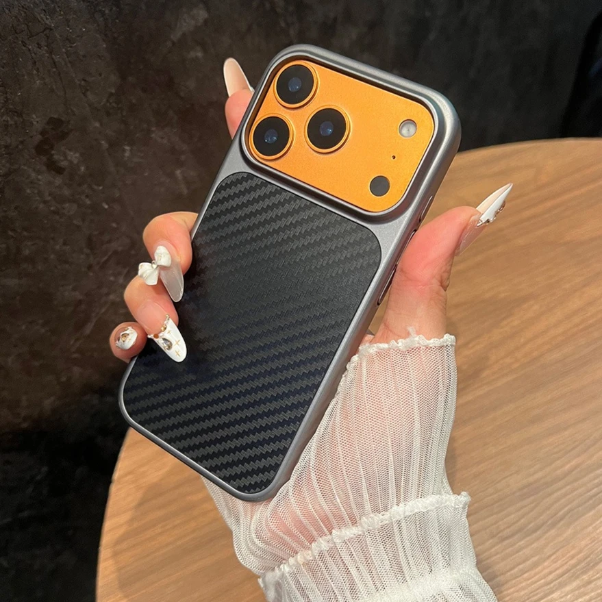

Luxury Carbon Fiber Texture Magnetic Phone Case with Large Display Window For iPhone 16 15 14 13 12 17 Pro Max Air For MagSafe