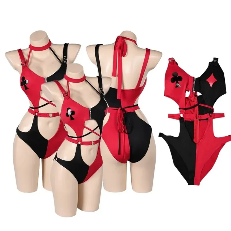 

Adult Fantasy Quinzel Cosplay Lingerie Costume Swimsuit Women Bikini Jumpsuit Swimwear Outfits Halloween Carnival Party Suit