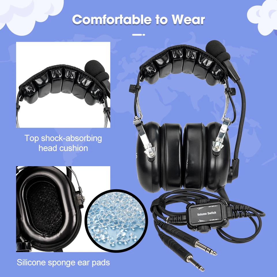 Retevis-Aviação Geral Headset, Redução Passiva de Ruído, GA Twin Plug, Dual Volume Ajuste Botões, pilotos passageiros, EHG001