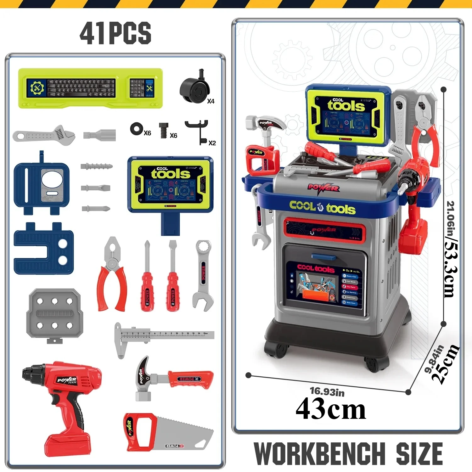 مجموعة عربة أدوات الأطفال مع مثقاب كهربائي لعبة منضدة البناء للأطفال الصغار هدية عيد الميلاد للأولاد