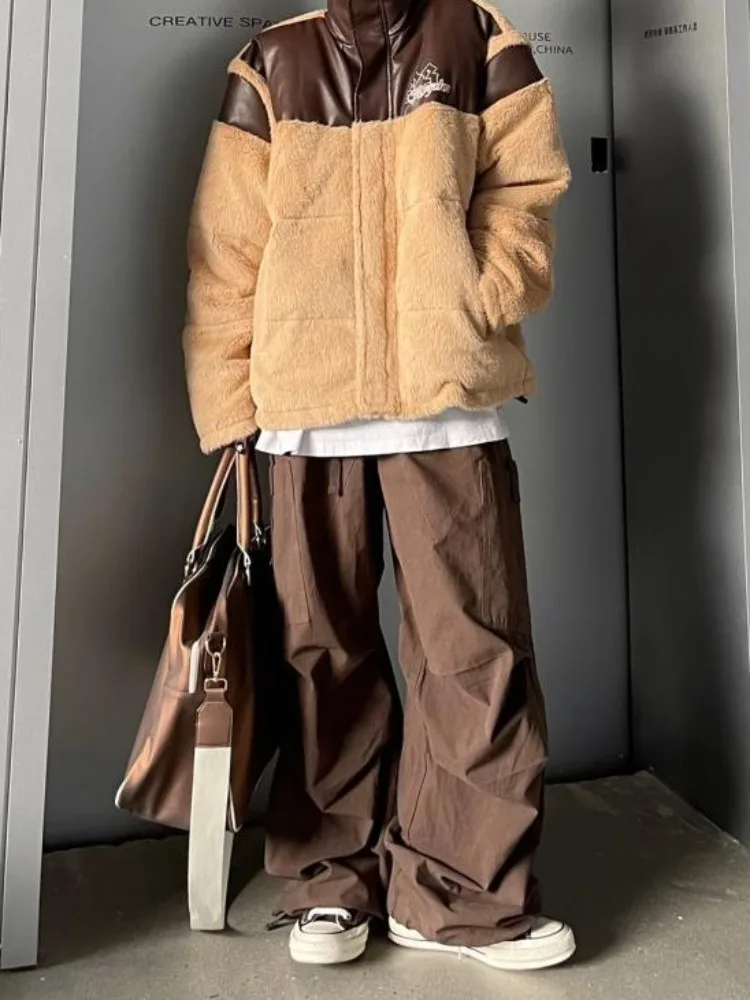 HOUZHOU Vintage Y2k kobieta Cargo spodnie luźne koreańska moda Harajuku Streetwear Oversize Kpop w stylu Casual, plisowana kieszenie