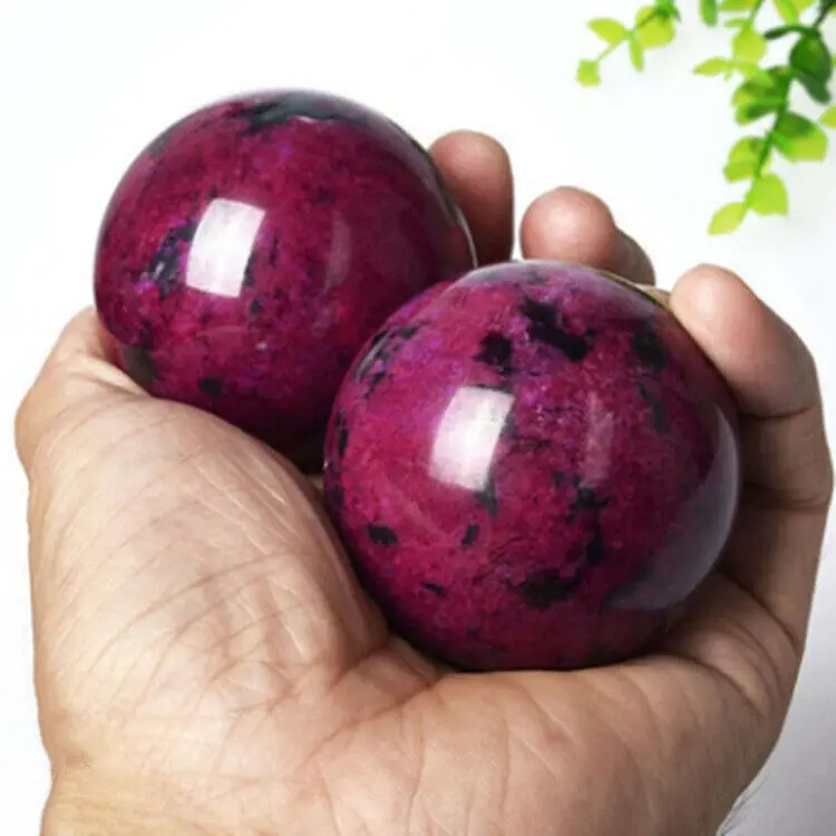 2Pc Natural Peach Blossom Stone Jade Ball Onl Crystal Sphere Healing 50Mm