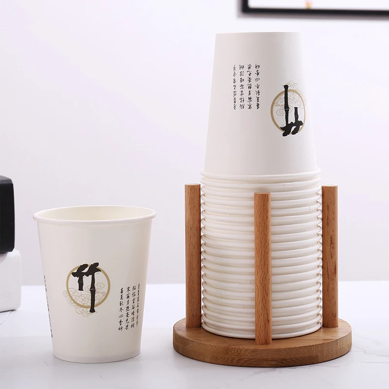 Bamboo Wooden Cup Storage Rack Counter Desktop Organizer Round Disposable Paper Cup Holder For Home Office Milk Tea Shop