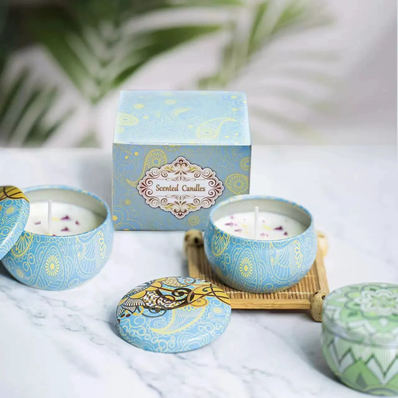 1Pc Handmade Soy Wax Dried Flower Tin Scented Candle - Smokeless Aromatherapy Wedding Favor Home Decor