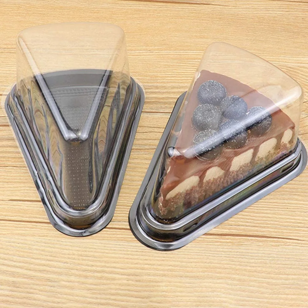 100Pcs Cake Slice Plastic Clear Cupcake Container Cheesecake Box with Blister Box with Black Bottom