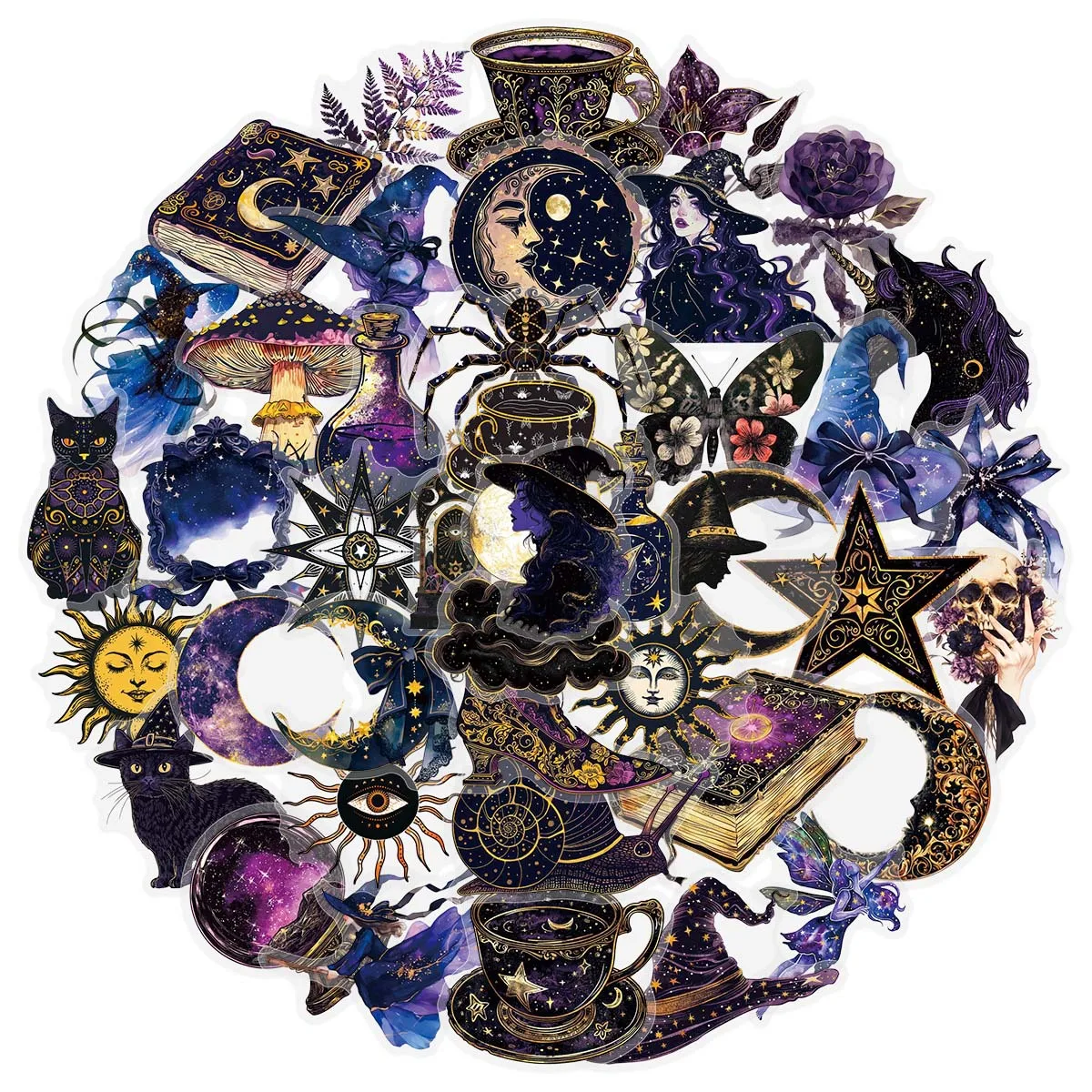 50 Pcs Transparent Vintage European Medieval Dark Magic Decorative Wall Phone Tablet Luggage Stickers