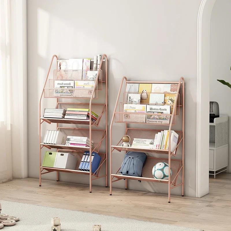 Bookshelf Simple Floor Living Room Solid Iron Multi-Layer Shelf Bedroom Storage Rack Display Stand Bookcase Desk Bookshelves
