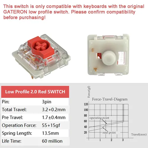 Imagen 2 del producto Gateron interruptor de perfil bajo 2,0 rojo azul marrón plata 3 pines para teclado mecánico ultrafino air75 air60 K1 K3 K7