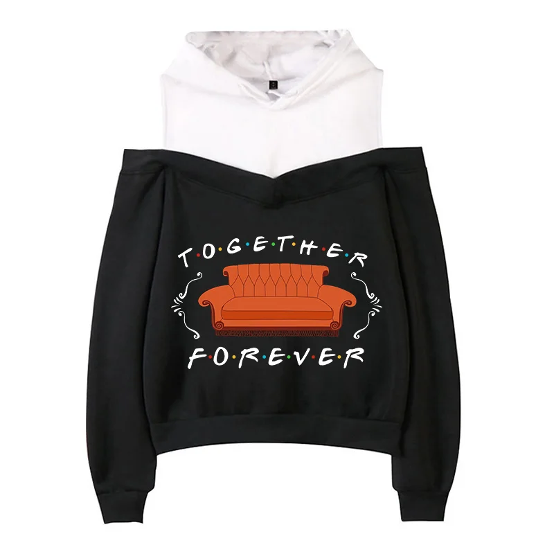 Funny Friends Off Shoulder Hoodies for Women Vintage Streetwaear Friends Tv Show Harajuku Sweatshirt Graphic Pullovers Clothes