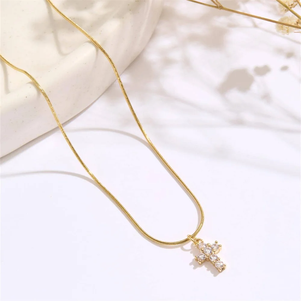 Fashion Vintage Gold Plated Snake Chain Crystal Cross Pendant Necklace For Women Female Boho French Simple Jewelry Party Gift