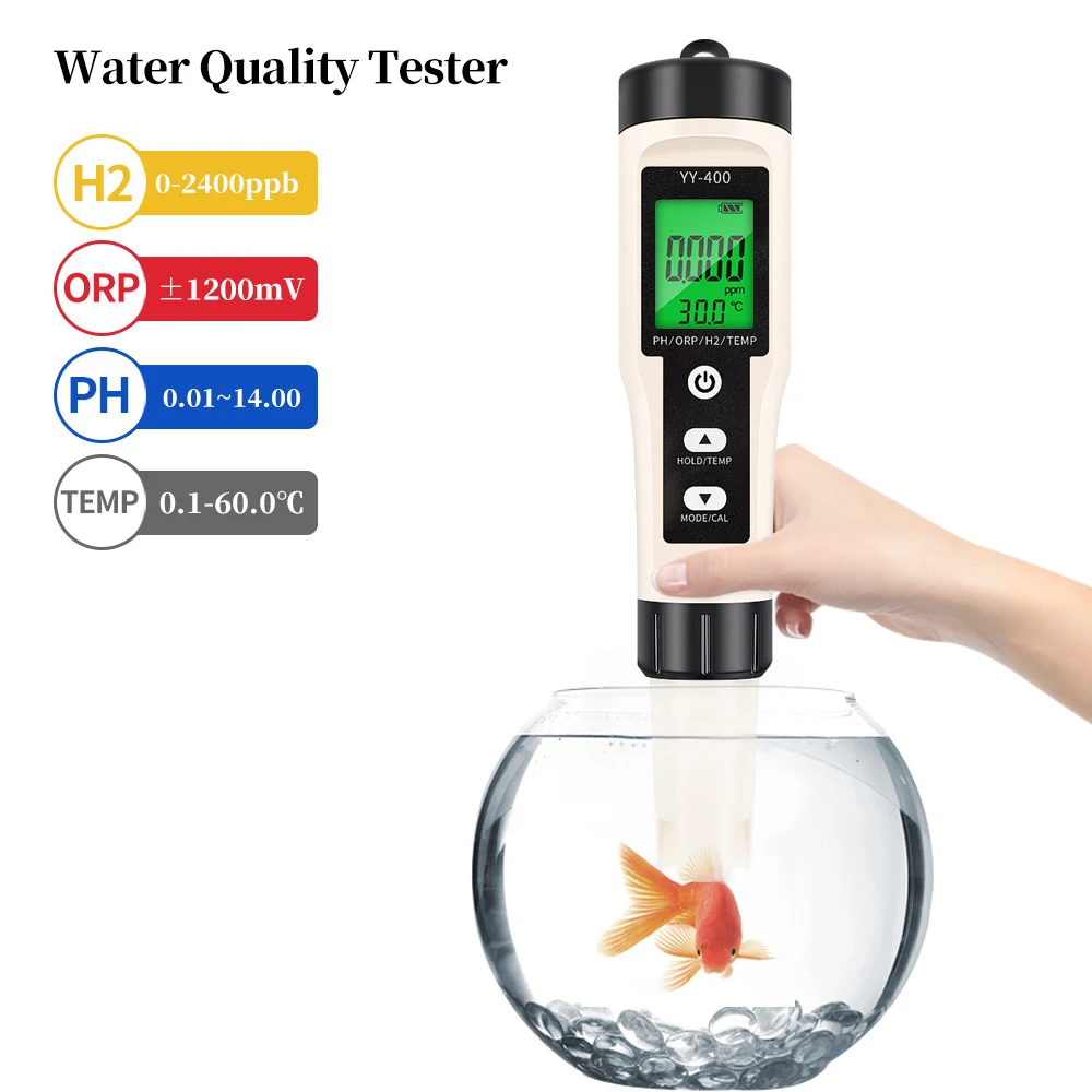 

4 in 1 Digital Aquarium PH Meter ORP H2 TEMP Hydrogen-rich Tester Portable Pen Multi-function Water Quality Detector for Pool