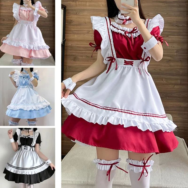 Lolita Maid Dress para meninas, adoráveis trajes Anime, Halloween Cosplay, Cafe Clothing