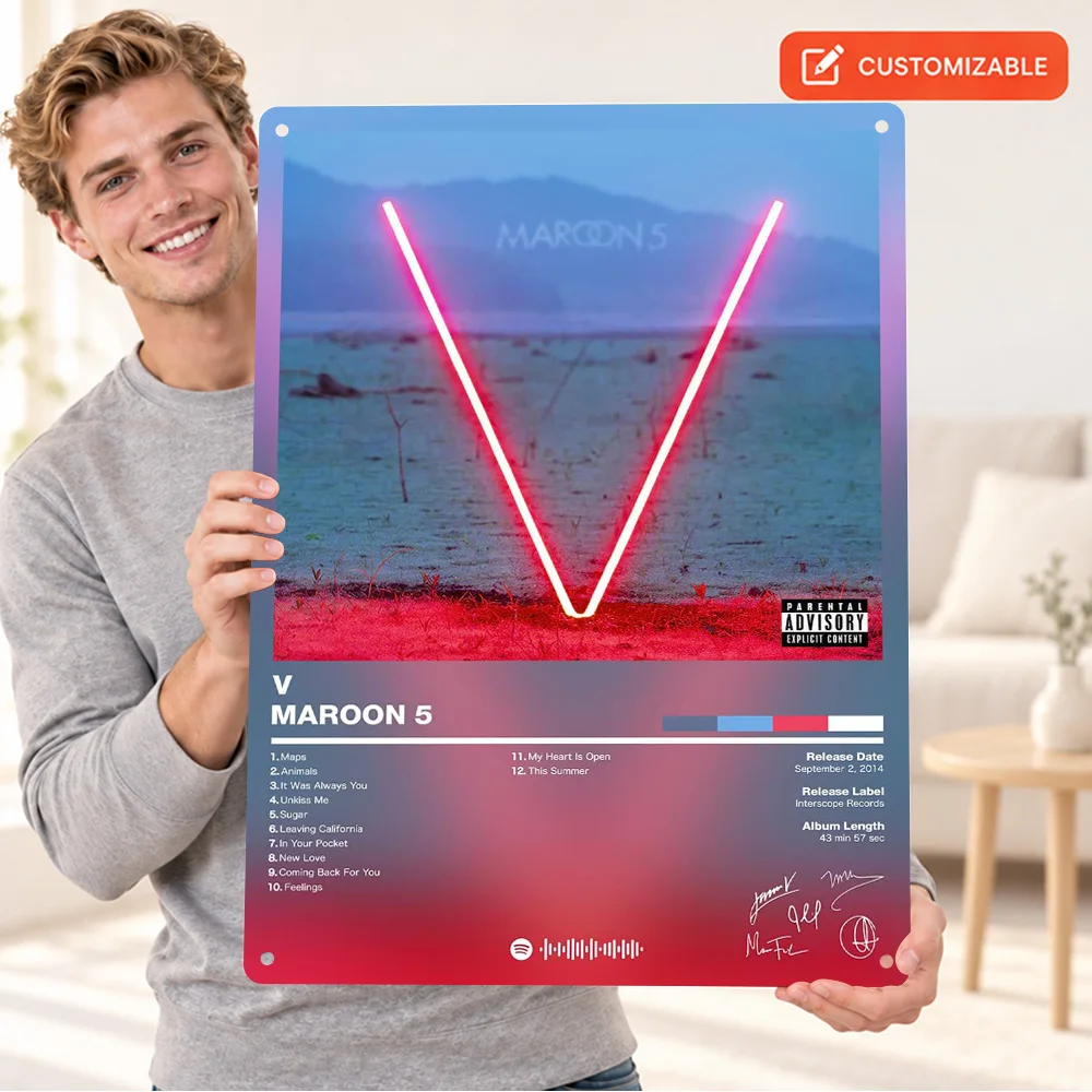 Maroon 5 V Textured Metal Poster Customized Aluminum Sign Album Tracklist Design Wall Art For Home Office Record Collector Gift