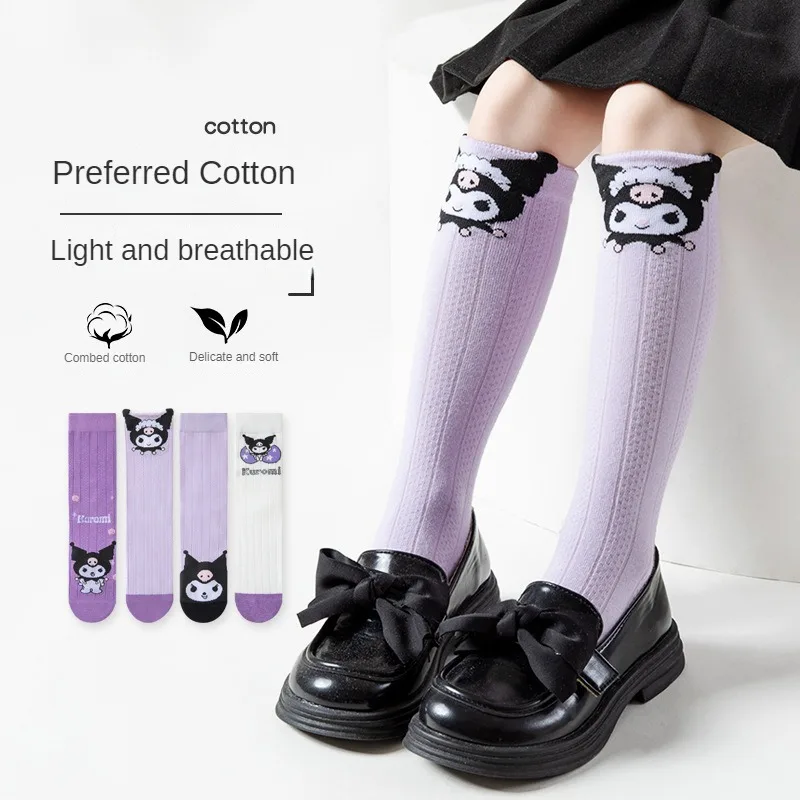 Kawaii Sanrio Kuromi Girls Long Socks Cartoon Kuromi Children's Long Tube Socks Versatile Socks Kids Stockings Cotton Sock Gift