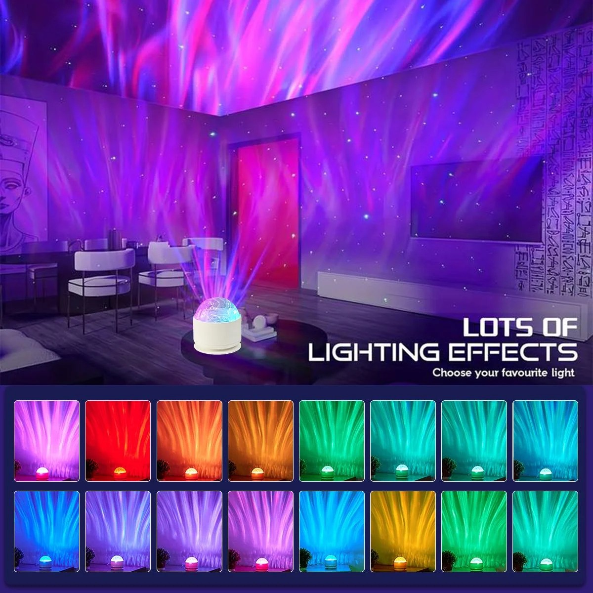 1pc USB Powered Water Ripple Projector Color Changing LED Night Light with Remote for Bedroom Living Room and Party Decor