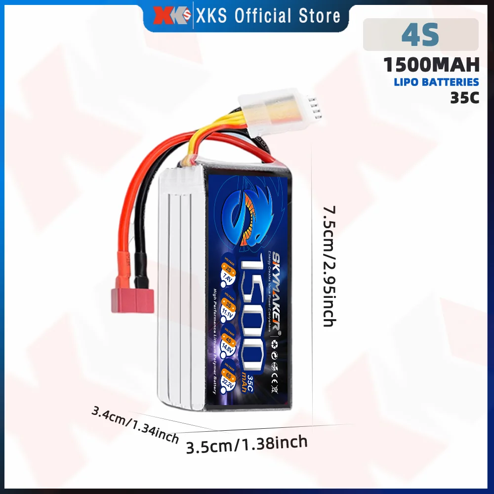 Skymaker 14.8V 4S 1500mah Lipo Battery XT60 T Plug for Racing Drone FPV RC Car Boat Airplane Helicopter Lipo Battery RC Part