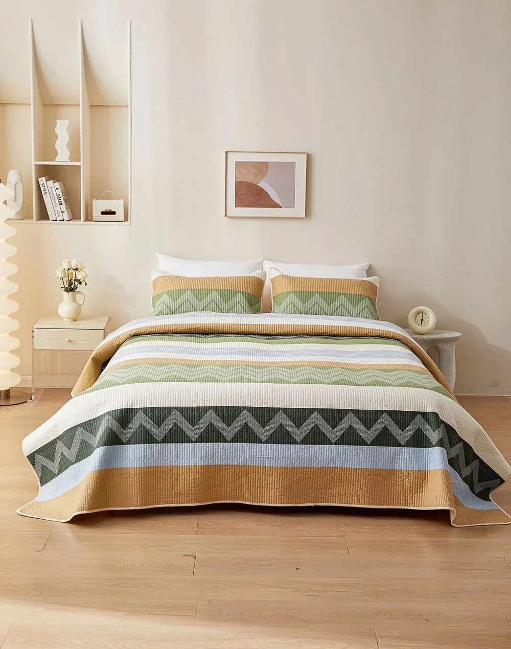 

Dynamic Stripes Printed Cotton Quilt Set 3PCS Bedspread on the Bed Queen Size Quilted Coverlet for Bed Thin Comforter