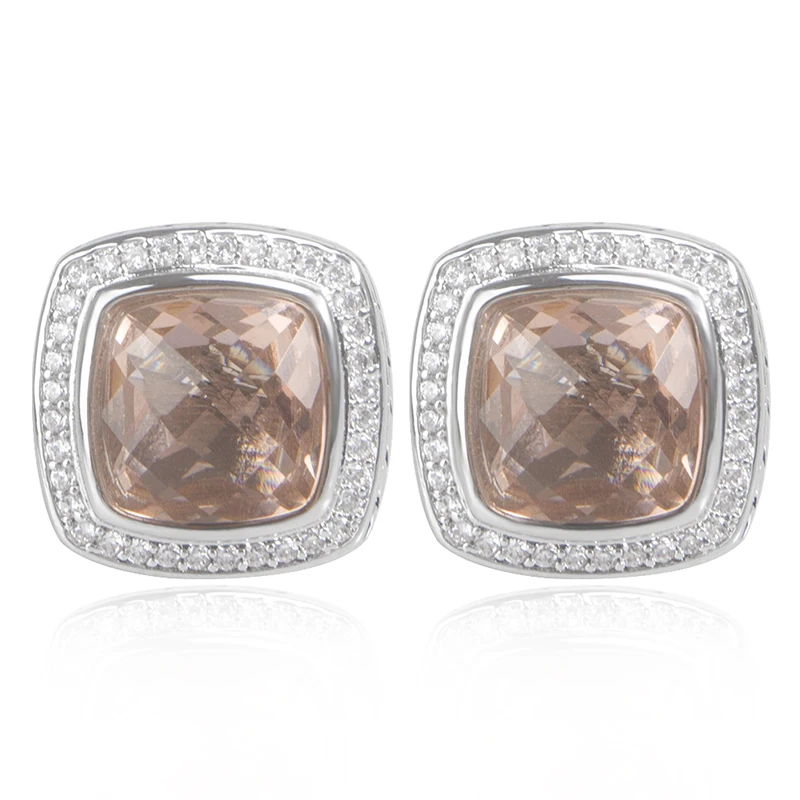 

JADE ANGEL 11mm Morganite Stud Earrings for Women Classic Large Twisted Design Earrings Jewelry