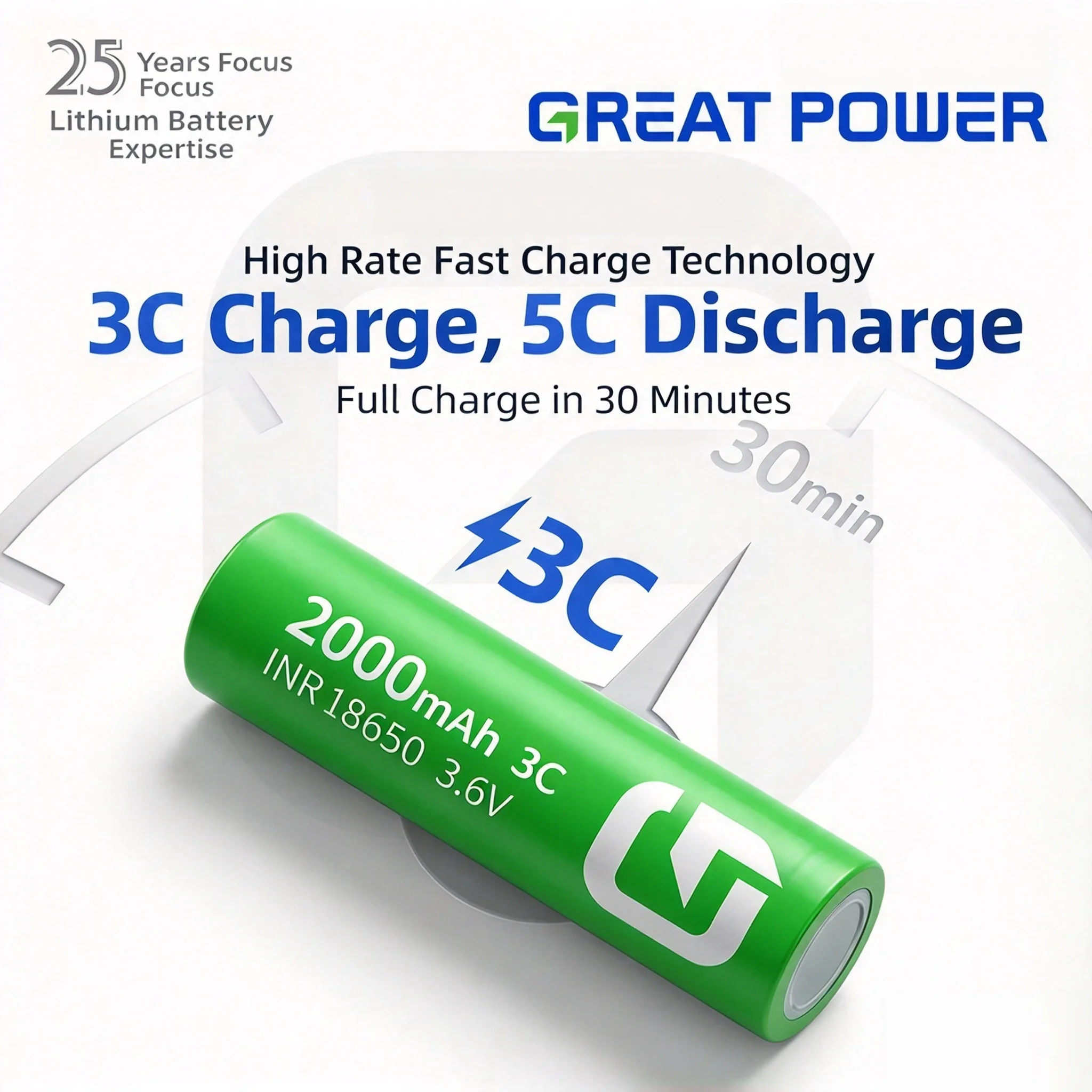 New 2500mAh 10A High Drain Battery 3.7V INR18650 for High Power Tools/Drill/Flashlight - Rechargeable 18650 Li-ion Cell