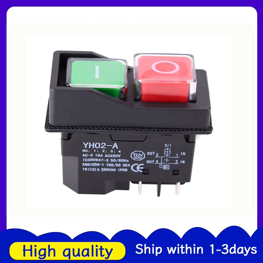 16A Waterproof Push Button Switch 4 Feet Start Stop On Off Magnetic for Wood Working Machinery Cutter Table Saw Grinder Drill