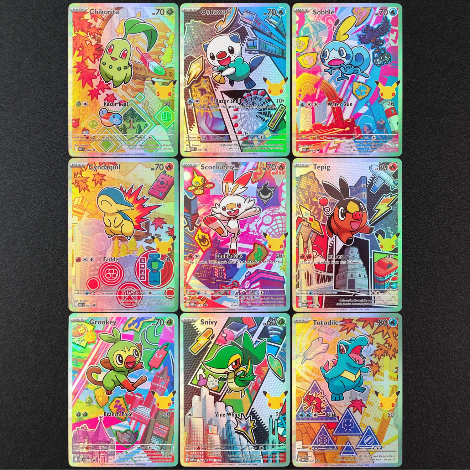 

Pokemon TCG 30th Anniversary Starter Set DIY Textured Holo Cards 2026 Graded Chikorita Oshawott Sobble Collectible Trading Card