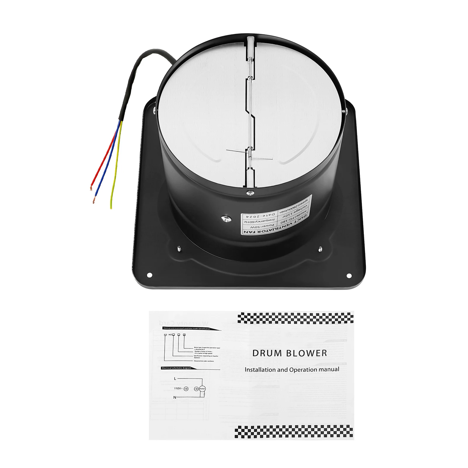 7인치 배기 팬, 9.06×9.06×5.51인치 벽걸이형 환풍기 50W, 금속 배기 팬, 저소음, 쉬운 설치를 위한 사전 천공됨