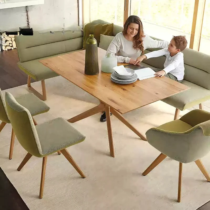 Nordic small apartment restaurant L-shaped dining chair against the wall, modern simple multi-person