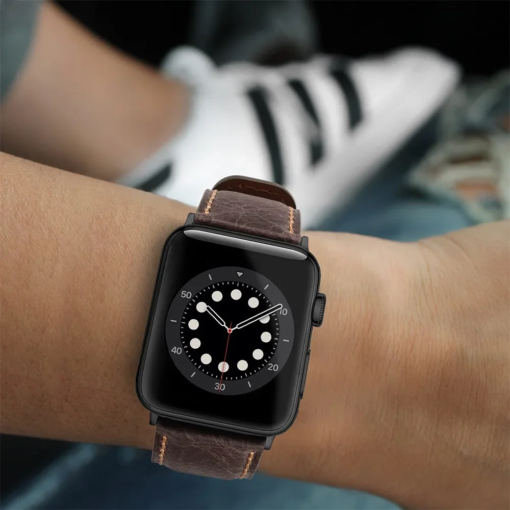 حزام من الجلد لساعة أبل 44 مللي متر 49/45 مللي متر 40/41 42 46 مللي متر حزام ريترو فاخر Correas iWatch سلسلة 10 9 5 4 SE 6 7 8 Ultra 2