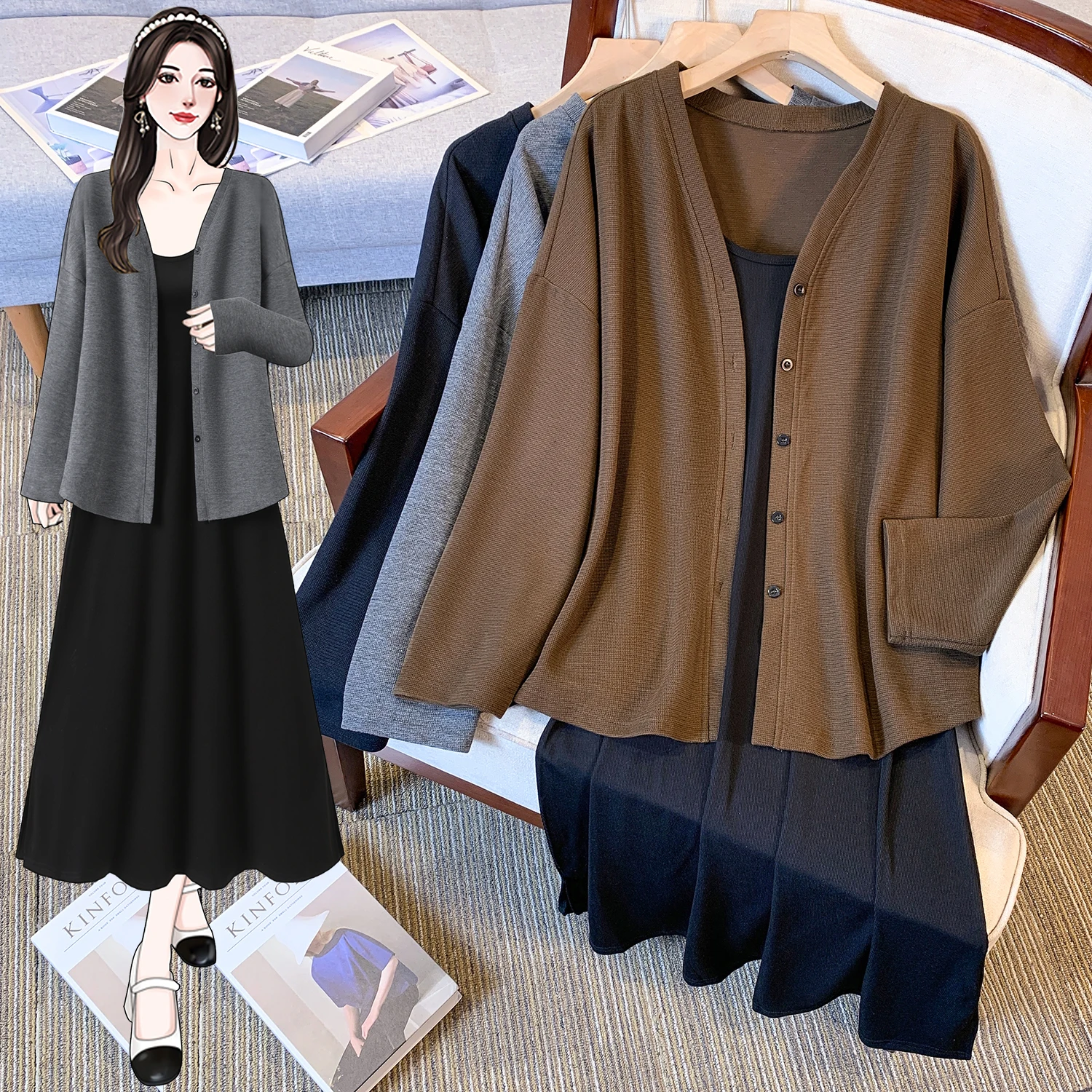 Real plus size shot spring and autumn knitted cardigan women outside the Hong Kong taste loose to wear lazy wind coat slim blous