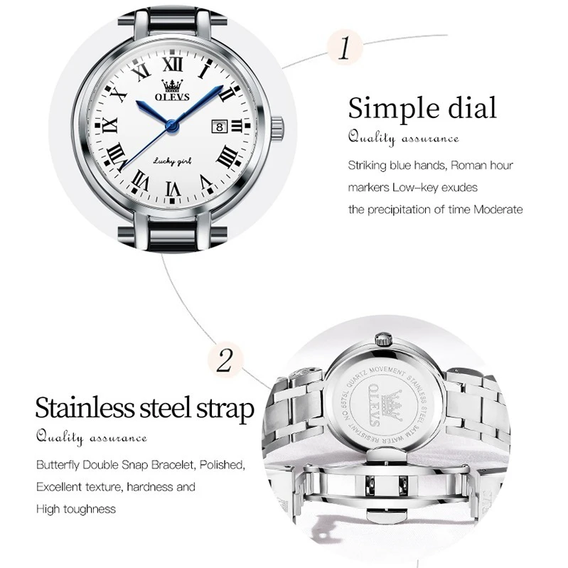 OLEVS 5575, модные кварцевые часы, подарок, ремешок для часов из нержавеющей стали, наручные часы с круглым циферблатом, календарь