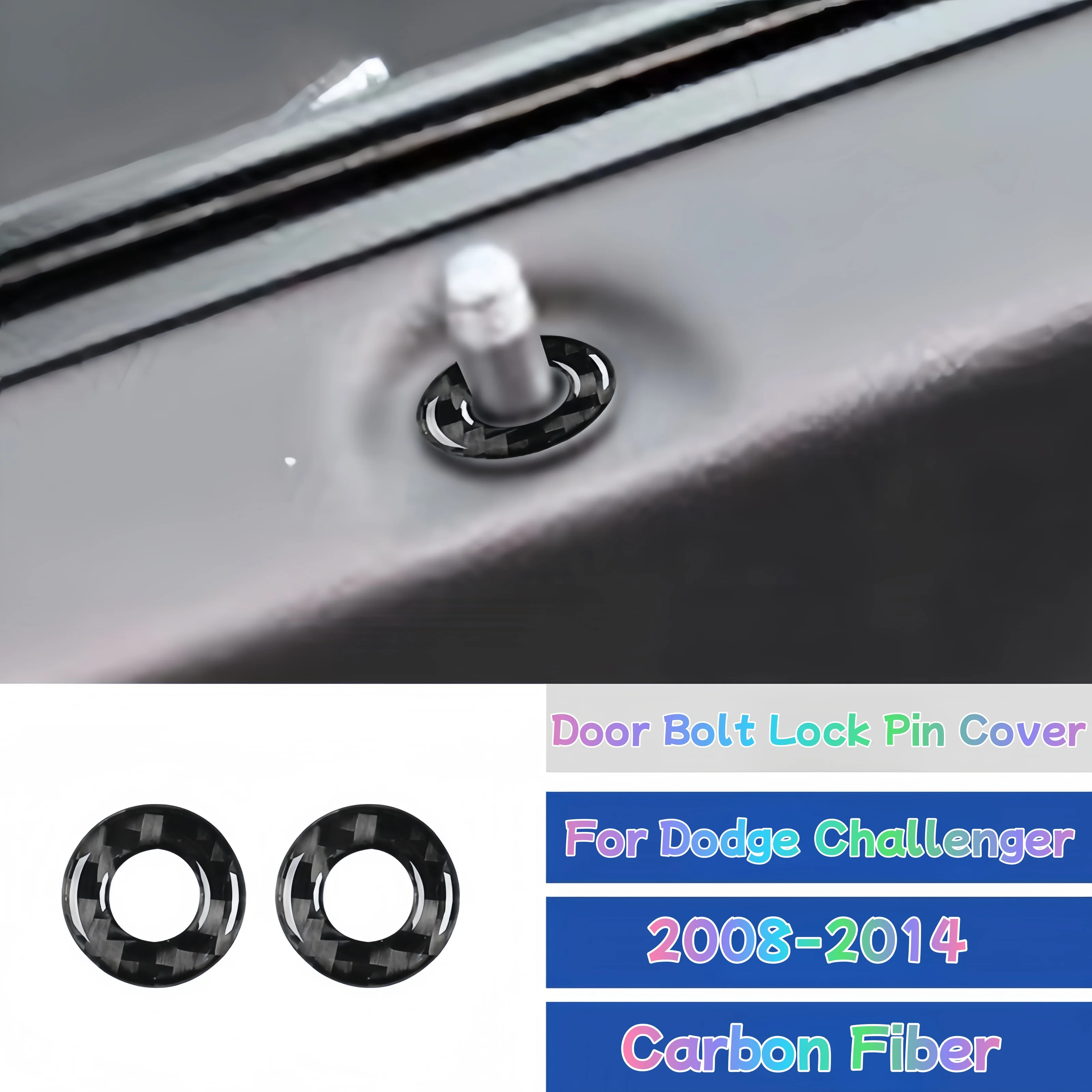 

For Dodge Challenger 2008-2014 Carbon Fiber Car Interior Door Lock Pillar Decorative Ring Trim Sticker Auto Accessoires