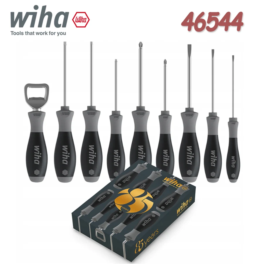 

Wiha 9Pcs Screwdriver Set SoftFinish with Bottle Opener for Slotted and Phillips Screws The Anti-roll Protection 46544