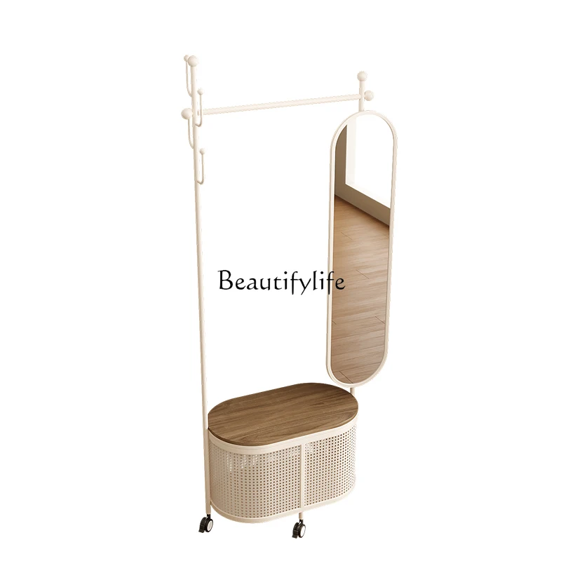 

Coat Rack Integrated Floor Bedroom Rattan-like Dirty Clothes Basket Storage